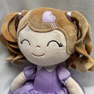 Gloveleya Plush Toy Doll 16" Curly Princess Love Heart Doll in Pigtails Brown